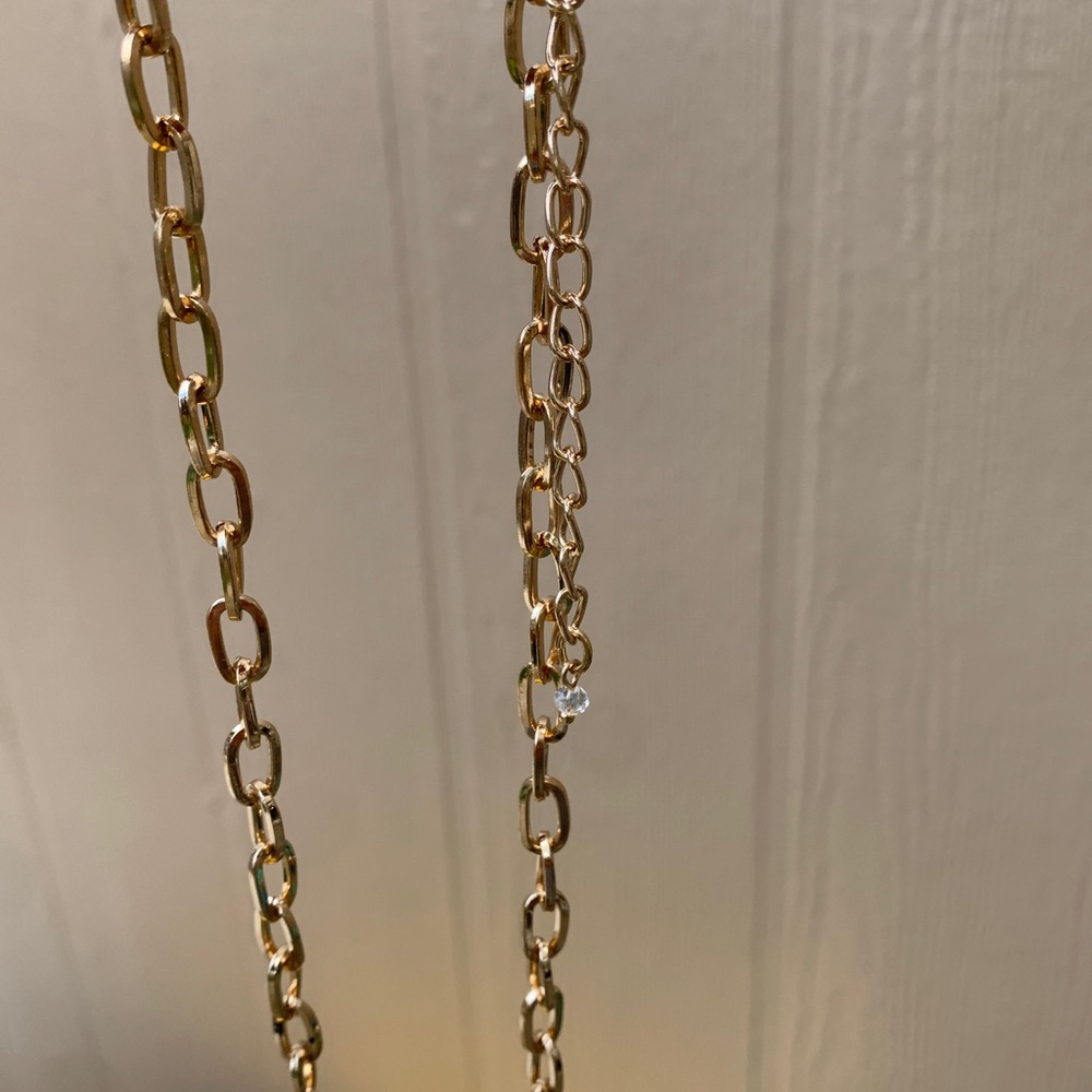 White Crystal Mini Paperclip Gold Tone Necklace & Bracelet Set